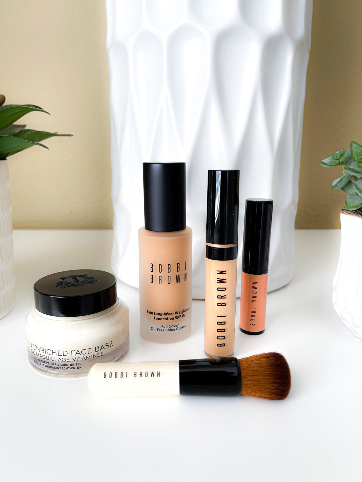 Bobbi Brown Cosmetics Complexion Routine Products on Night Stand.