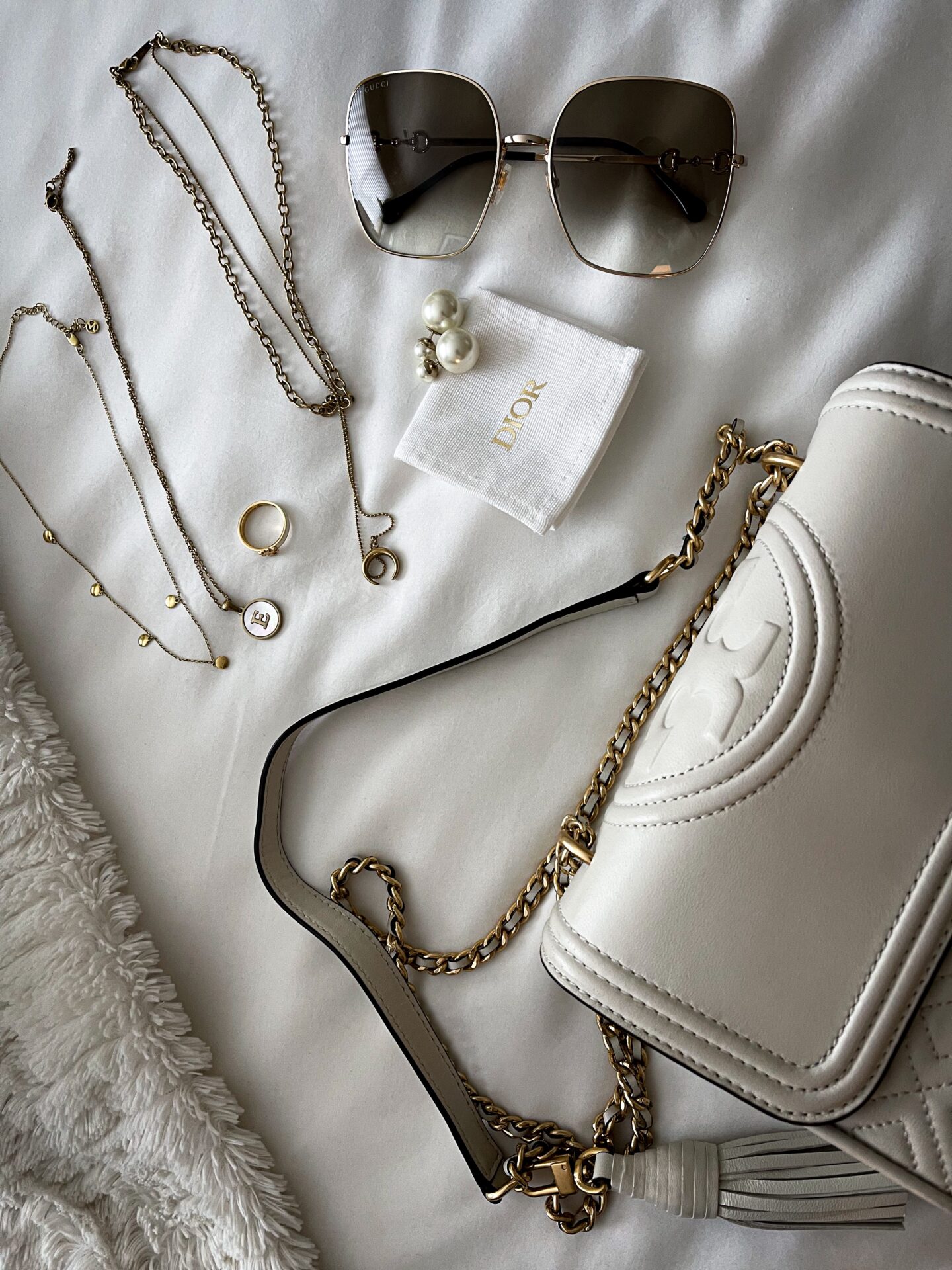 Cream and gold accessories